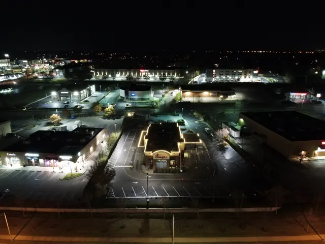 Aerial view of a commercial holiday lighting display