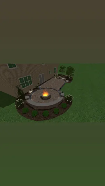 Design rendering of a circular patio and fire feature