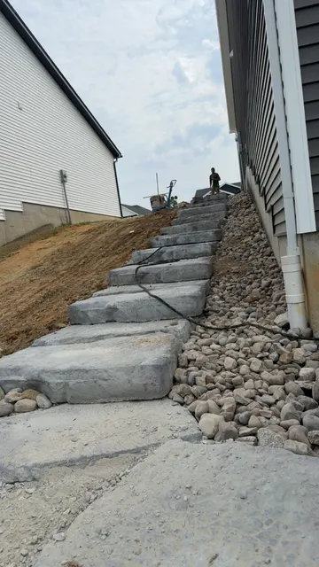 Stone steps connecting two elevations beside a home